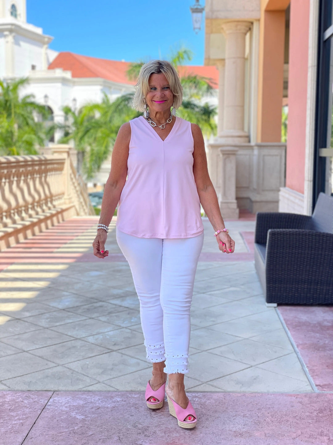 Light Pink Tailored Sleeveless V-neck
