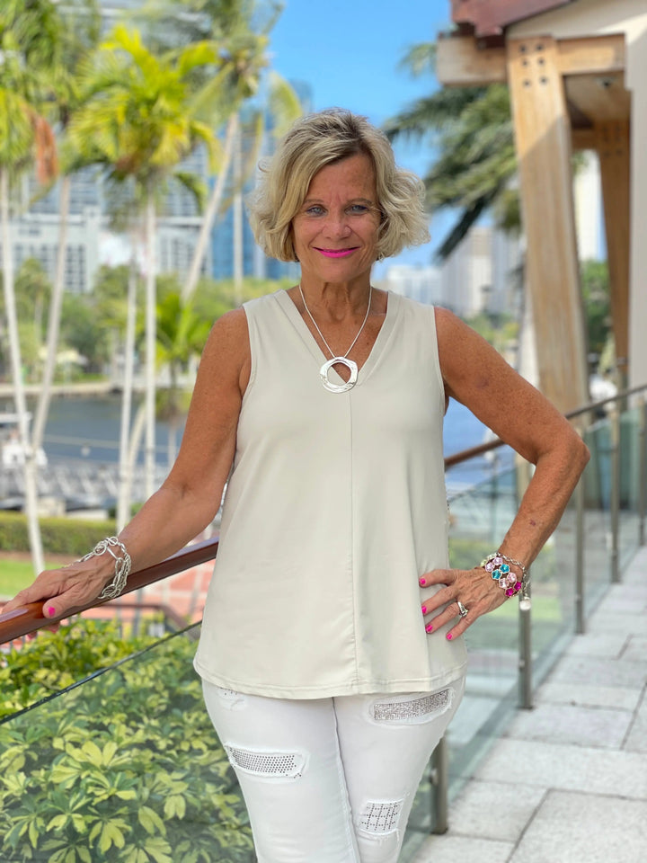 Stone Tailored Sleeveless V-neck