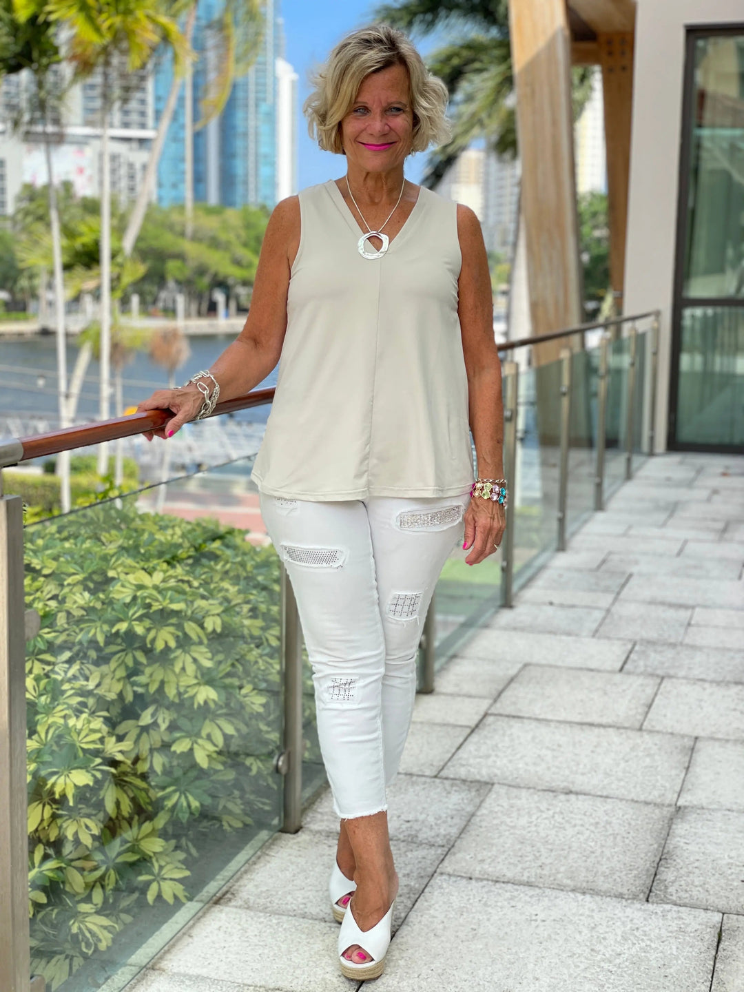 Stone Tailored Sleeveless V-neck