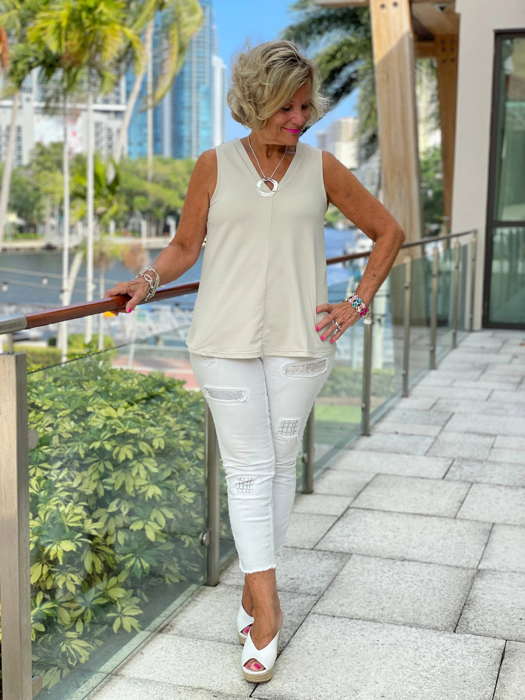 Stone Tailored Sleeveless V-neck